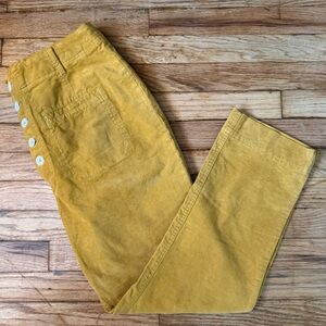 Free People 12 Button Fly Mustard Yellow Trousers Pants Pockets Straight Leg